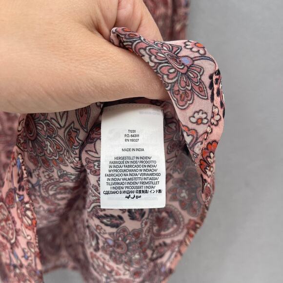 Boden Top Blouse Womens 10 Red Paisley Floral Ruffle Open Back Swing Feminine - Picture 11 of 16